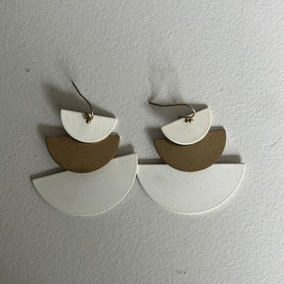 Gold and White Multi Size Half Moon Layered Earrings for Pierced Ears -OS - Picture 2 of 4